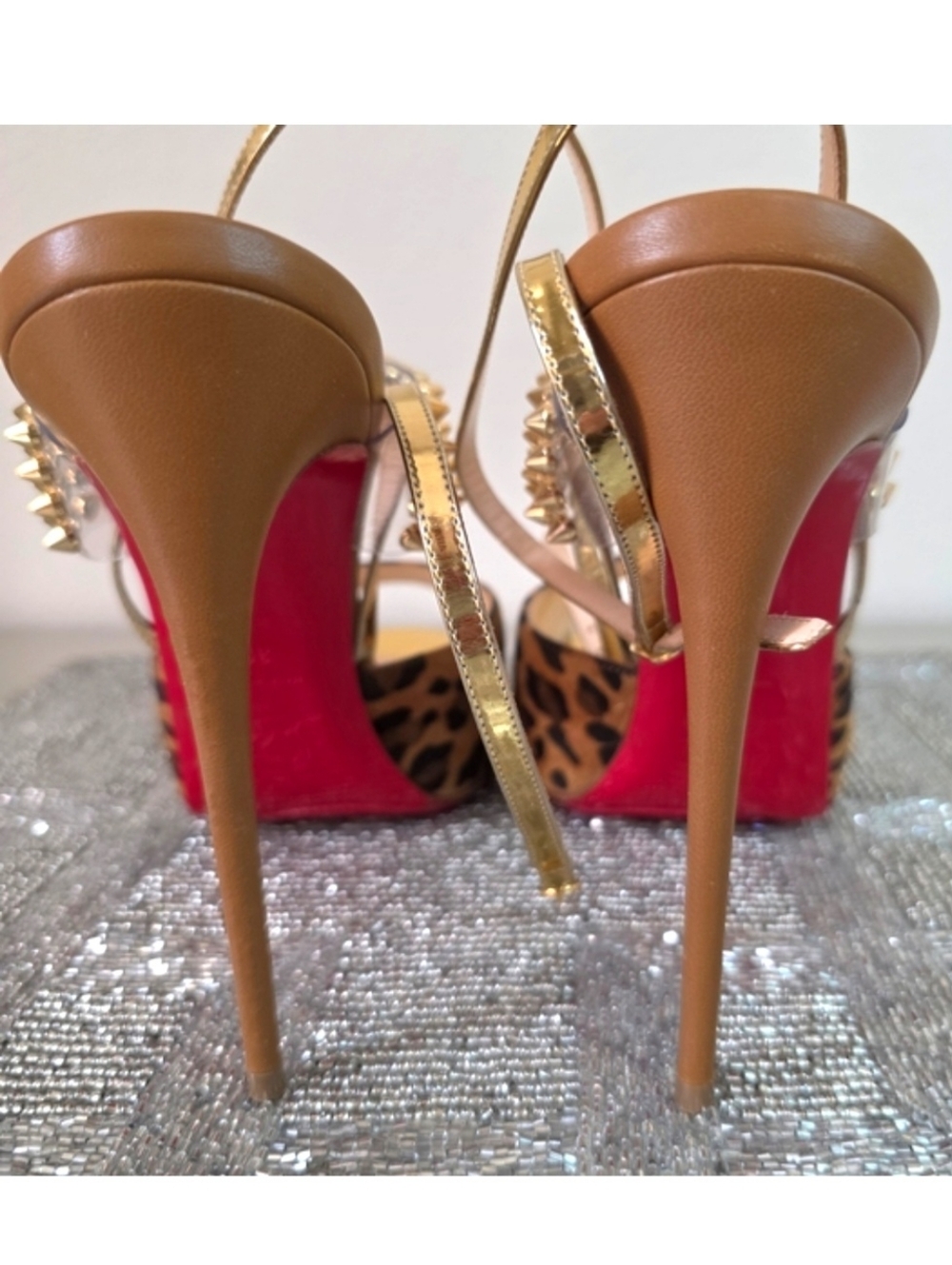 Christian Louboutin Levitagirl 120 Gold Spiked Leather Suede Leopard Heels EU39 - Picture 11 of 16